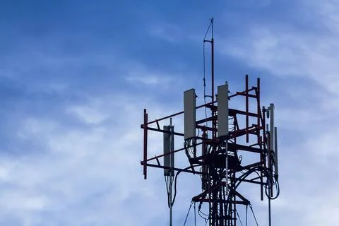 Silhouettes of tower antenna. Foto stock