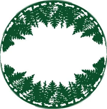 Silhouettes of trees inside a circle. In the eco style. Stock Illustration