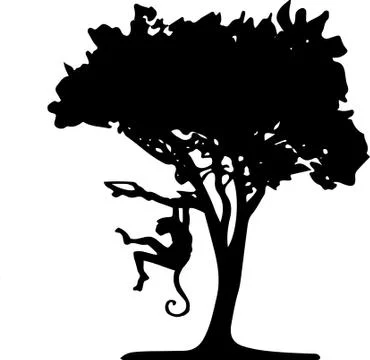 Silhouettes of tropical monkey,vector illustration Illustrazione stock