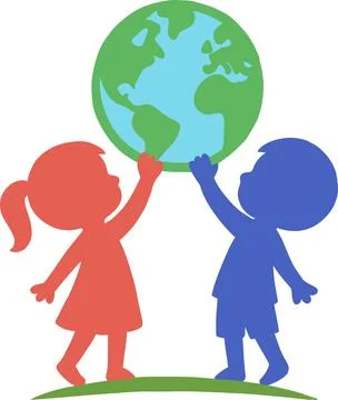 The silhouettes of two children supporting planet Earth symbolize unity Stock Illustration