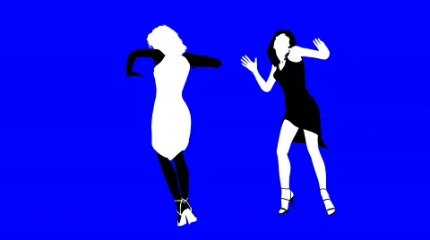 Silhouettes of two dancing girls.  Stock-Footage 454559