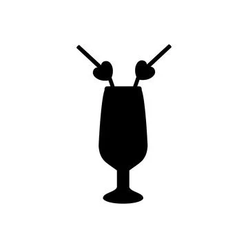 Silhouettes of two glasses for cocktails with straws for lovers. Stock Illustration