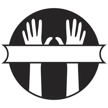 Silhouettes of two white hands on black circle Stock Illustration