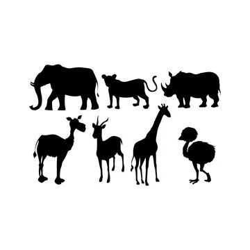 Silhouettes of Various African Animals. Vector icon. Stock Illustration