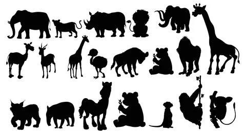 Silhouettes of Various Animals Collection Stock Illustration