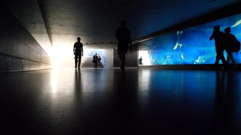 Silhouettes walking by in slow-motion Stock-Footage 115350544