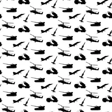 Silhouettes War Transport Seamless Pattern Stock Illustration