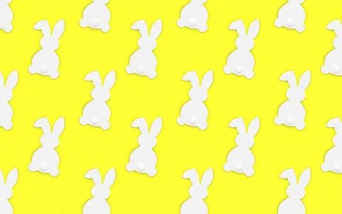 Silhouettes of white rabbits lined with a pattern on a yellow background easter Stock Photos