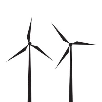 Silhouettes of wind turbines - Stock Illustration