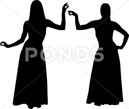Silhouettes of women dancing belly Stock Illustration