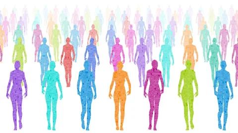 Silhouettes of women filled with binary code. Stock Footage 36260659