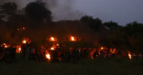 Silhouettes of workers at Campfire Stock Footage 339775050