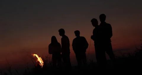 Silhouettes of workers at Campfire Stock Footage 340448213