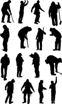 SILHOUETTES OF WORKERS IN DIFFERENT POSITIONS Stockillustratie