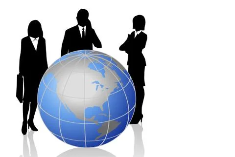 Silhouettes with a World Globe Stock Illustration