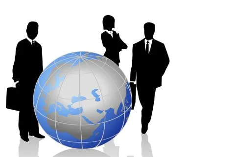 Silhouettes with a World Globe Stock Illustration