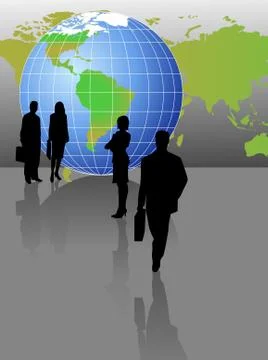 Silhouettes with a World Globe Stock Illustration