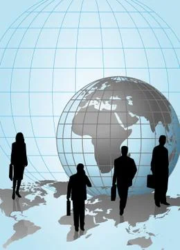 Silhouettes with a World Globe Stock Illustration