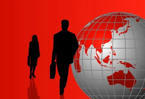 Silhouettes with a World Globe Stock Illustration