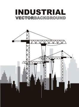 Silhouettte construction crane with buildings. vector illustration Stock Illustration