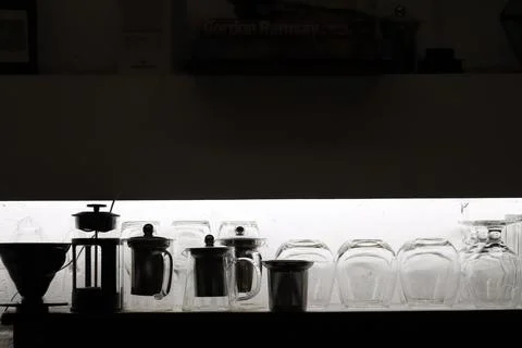 Silhoutte many tools for making a coffee Stock-Fotos
