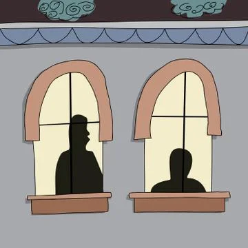 Silhoutte of people in windows Stock Illustration