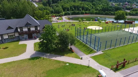 SILICHY, BELARUS - 2, AUGUST, 2019: Aerial drone view of the ground where Stock Footage 129943923