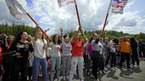 SILICHY, BELARUS - 2, AUGUST, 2019: Teams celebrate the start of the competition Stock Footage 129954529