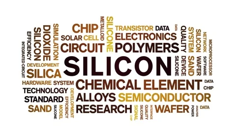 Silicon animated word cloud,animation tag kinetic typography seamless loop. Stock Footage 325039570