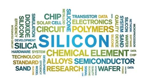 Silicon animated word cloud,animation tag kinetic typography seamless loop. Video stock 325039574
