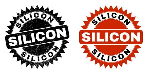 SILICON Black Rosette Stamp Seal with Grunged Surface Stock Illustration