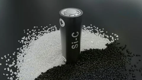 Silicon Carbon Battery Cell Standing On Raw Material Powder Stock Footage 341392023