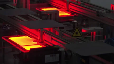 Silicon Cells Drying In An Oven On The Conveyor Belt In A Photovoltaic Factory Stock Footage 137260155