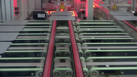 Silicon Cells Leaving A Drying Oven In A Photovoltaic Factory Stock Footage 137261803