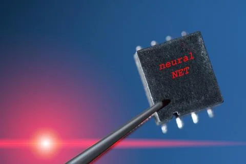 Silicon chip with an artificial neural network Stock Photos