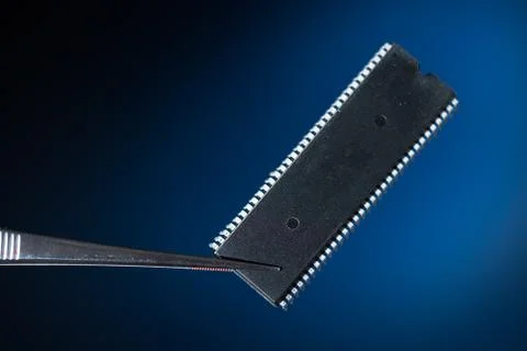 Silicon chip with an artificial neural network Stock Photos