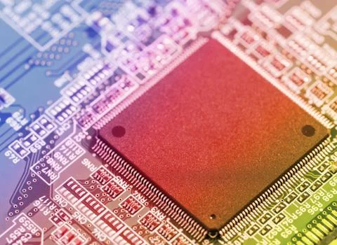 Silicon chip on a circuit board microprocessor 스톡 사진