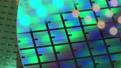 Silicon chip wafer reflecting different colors Stock Footage 225375181