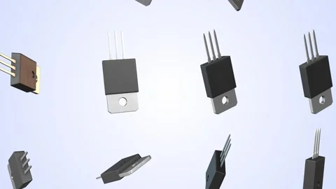 Silicon Controlled Rectifiers Falling on a Light Blue Background. SCR 3D. 4K Stock Footage 304731585