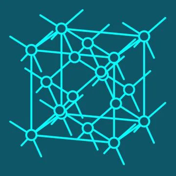 Silicon crystal lattice structure, diamond cubic unit cell line art icon Stock Illustration
