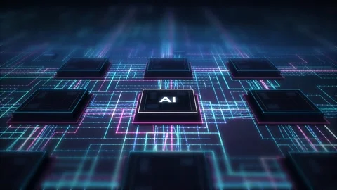 Silicon Die Array AI Network Pulse Loop Stockbeeldmateriaal 343250076