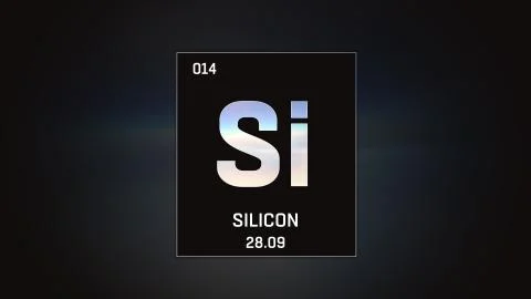Silicon as Element 14 of the Periodic Table 3D illustration on grey background Stock Illustration
