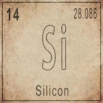 Silicon Element Card from Periodic Table on Vintage Old Paper Stock Illustration