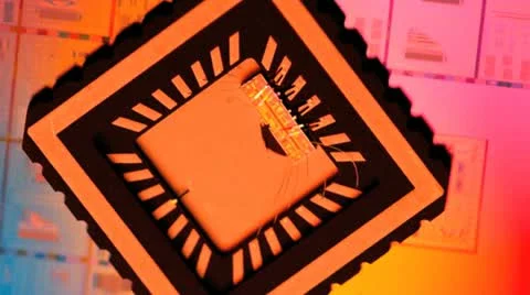 Silicon ic chip sized next to penny Stock Footage 20545145