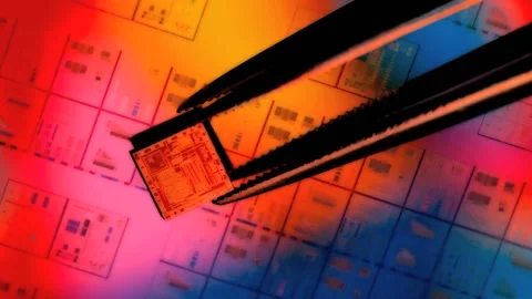 Silicon IC Chip with Wafer Background Vídeo Stock 132737080