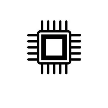 Silicon Microchip, Computer Chip Solid Flat Vector Icon Isolated on White Bac 스톡 일러스트