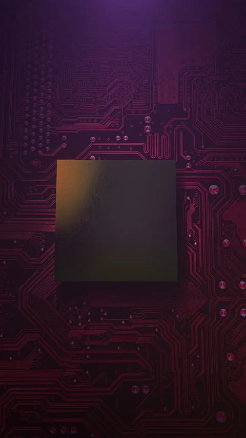 Silicon Microchip Focus Under Dim Purple Lights, Detailed Motherboard Stock Footage 324884020