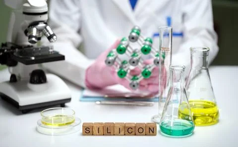 A Silicon Molecule Displayed in a Laboratory Setup with Various Scientific 写真素材