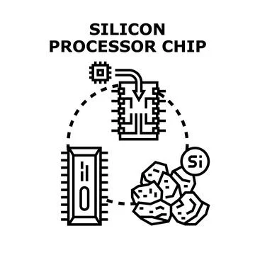 Silicon processor chip manufacturing processing circuit development Ilustración de archivo