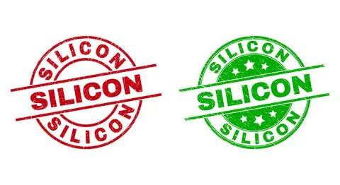 SILICON Round Badges with Grunged Texture Stock Illustration